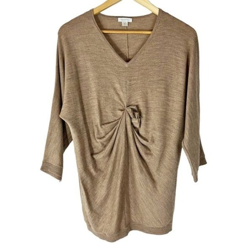 Garnet Hill Merino Wool V-Neck Brown Sweater M Minimalist Quiet Luxury Fall